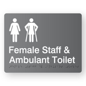 Female Staff Ambulant Toilet Braille Sign in Grey Acrylic - Image 1