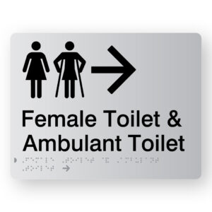 Female Toilet & Ambulant Toilet (Right Arrow) Braille sign in Woodgrain Acrylic - Image 1