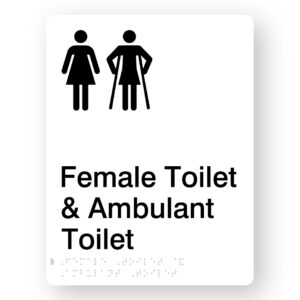 Female Toilet & Ambulant Toilet Braille Sign in White Portrait Acrylic