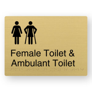 Female Toilet & Ambulant Toilet Braille Sign in a Satin Brass Finish - Image 1
