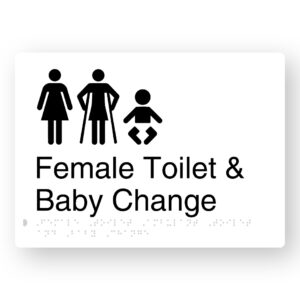 Female Toilet Ambulant Toilet & Baby Change Braille Sign in White Aluminium - Image 1