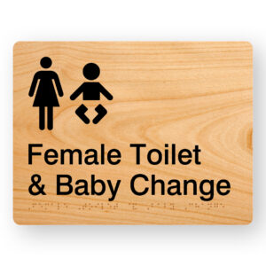 Female Toilet & Baby Change Braille sign in Woodgrain Acrylic - Image 1