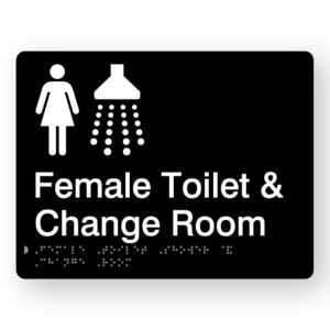 Female Toilet Shower & Change Room Braille Sign in Black Acrylic - Image 1
