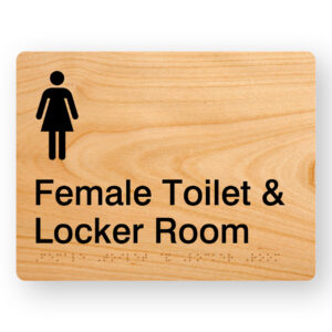 Female Toilet & Locker Room Braille sign in Woodgrain Acrylic - Image 1