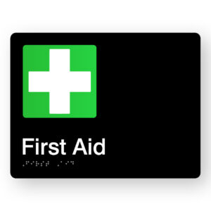 First Aid Braille Sign in Black Acrylic