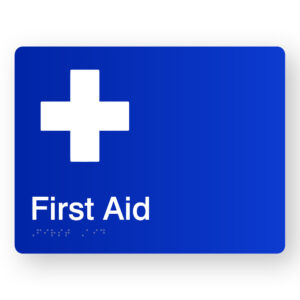 First Aid Braille Sign in Blue Acrylic