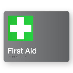 First Aid Braille Sign in Grey Acrylic