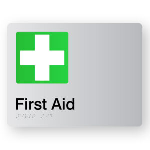 First Aid Braille Sign in Silver Acrylic