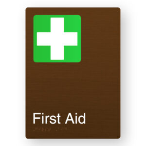First Aid Braille Sign in Portrait Bronze Finish