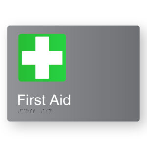 First Aid Braille Sign in Grey Aluminium - Image 1