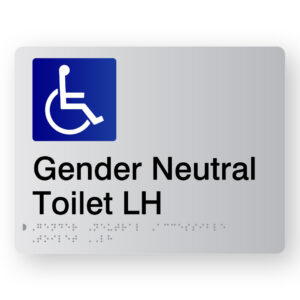 Gender Neutral Accessible Toilet LH Braille Sign in Silver Acrylic - Image 1