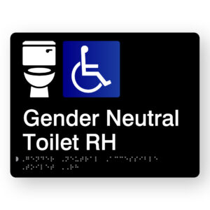 Gender Neutral Accessible Toilet RH Braille Sign in Black Acrylic