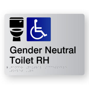 Gender Neutral Accessible Toilet RH Braille Sign in Silver Acrylic - Image 1