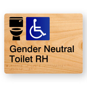 Gender Neutral Accessible Toilet RH Braille sign in Woodgrain Acrylic - Image 1