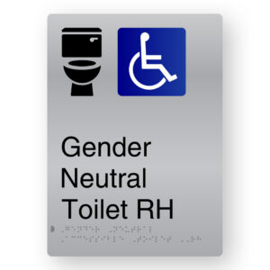 Gender Neutral Accessible Toilet RH Braille Sign in Portrait Stainless Steel - Image 1