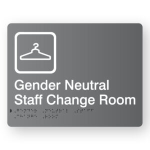 Gender Neutral Staff Change Room Braille Sign in Grey Acrylic - Image 1