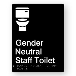 Gender Neutral Staff Toilet Braille Sign in Portrait Black Acrylic - Image 1