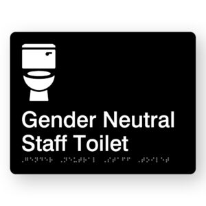 Gender Neutral Staff Toilet Braille Sign in Black Acrylic - Image 1