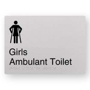 Girls Ambulant Toilet Braille Sign in Grey Aluminium