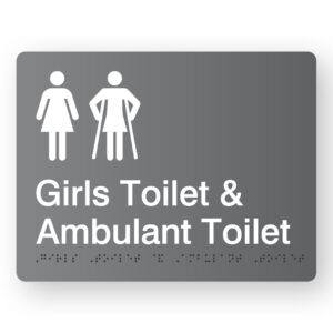 Girls Toilet & Ambulant Toilet Braille Sign in Grey Acrylic - Image 1