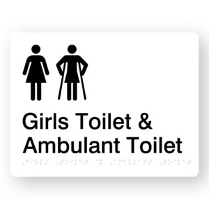 Girls Toilet & Ambulant Toilet Braille Sign in White Acrylic - Image 1