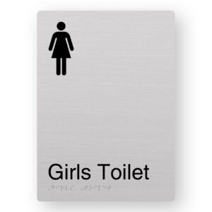 Girls Toilet Braille Sign in Portrait Anodised Aluminium