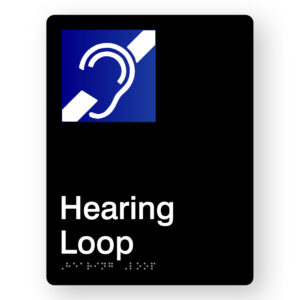 Hearing Loop Braille Sign in Portrait Black Acrylic
