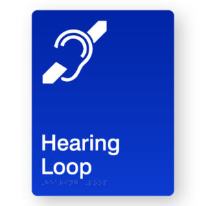 Hearing Loop Braille Sign in Portrait Blue Acrylic