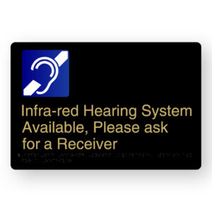 Infra-red Hearing System Braille Sign in a Black & Satin Brass Finish - Image 1