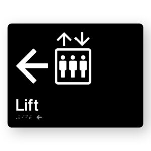 Lift (Left Arrow) Braille Sign in Black Acrylic