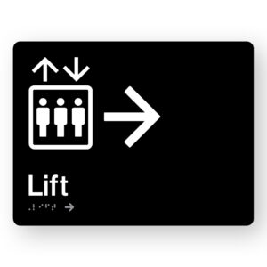 Lift (Right Arrow) Braille Sign in Black Acrylic
