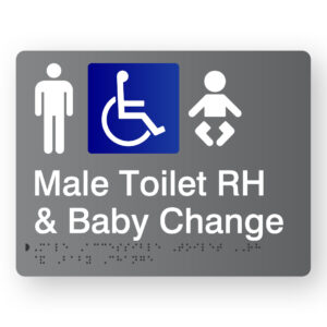 Male Accessible Toilet RH & Baby Change Braille Sign in Grey Acrylic - Image 1