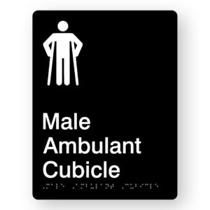 Male Ambulant Cubicle Braille Sign in Portrait Black Acrylic