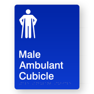 Male Ambulant Cubicle Braille Sign in Portrait Blue Acrylic