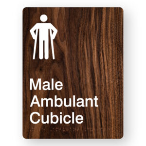 Male Ambulant Cubicle Braille Sign in Portrait Dark Woodgrain - Image 1