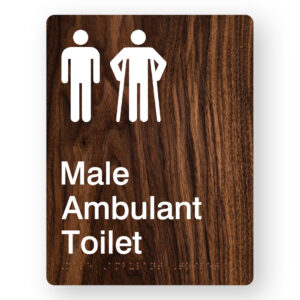 Male Ambulant Toilet Braille Sign in Portrait Dark Woodgrain - Image 1