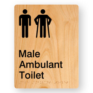 Male Ambulant Toilet Braille Sign in Portrait Woodgrain Acrylic