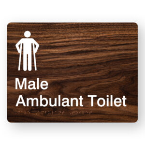Male Ambulant Toilet Braille Sign in Dark Woodgrain