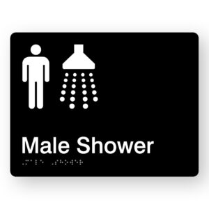 Male Shower Braille Sign in Black Acrylic - Image 1