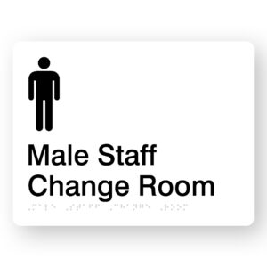 Male Staff Change Room Braille Sign in White Acrylic - Image 1