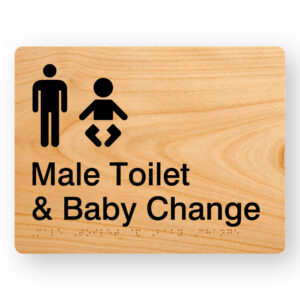 Male Toilet & Baby Change Braille sign in Woodgrain Acrylic - Image 1