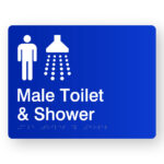 Male Toilet & Shower Braille Sign in Blue Acrylic