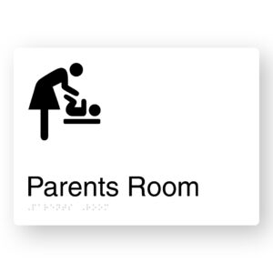 Parents Room Braille Sign in White Aluminium