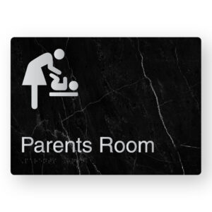 Parents Room Braille Sign in a Black Marble & Silver Finish