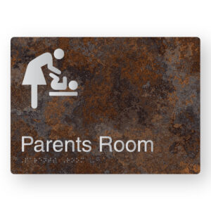 Parents Room Braille Sign in a Distressed Metal Finish