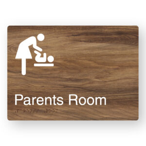 Parents Room Braille Sign in a Mid-Tone Woodgrain