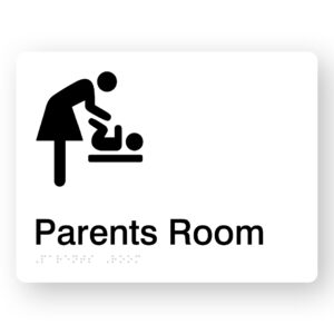 Parents Room Braille Sign in White Acrylic