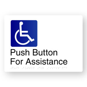 Push Button For Assistance Braille Sign in White Aluminium - Image 1
