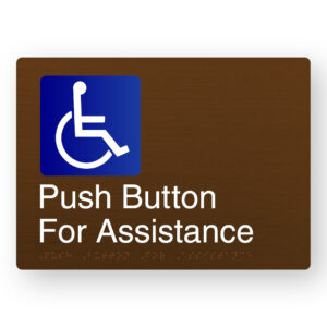 Push Button For Assistance Braille Sign in a Bronze Finish - Image 1