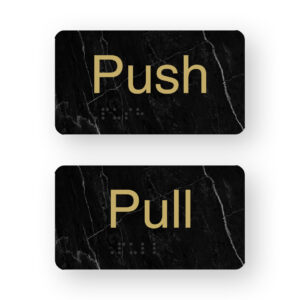 Push & Pull Braille Sign in a Black Marble & Satin Brass Finish